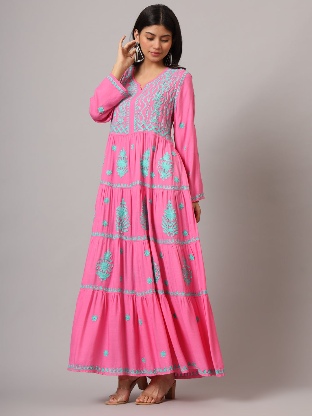Hand Embroidered Lucknowi Chikankari  Rayon Jalabiya-AL3935