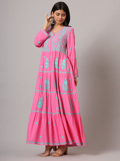 Hand Embroidered Lucknowi Chikankari  Rayon Jalabiya-AL3935