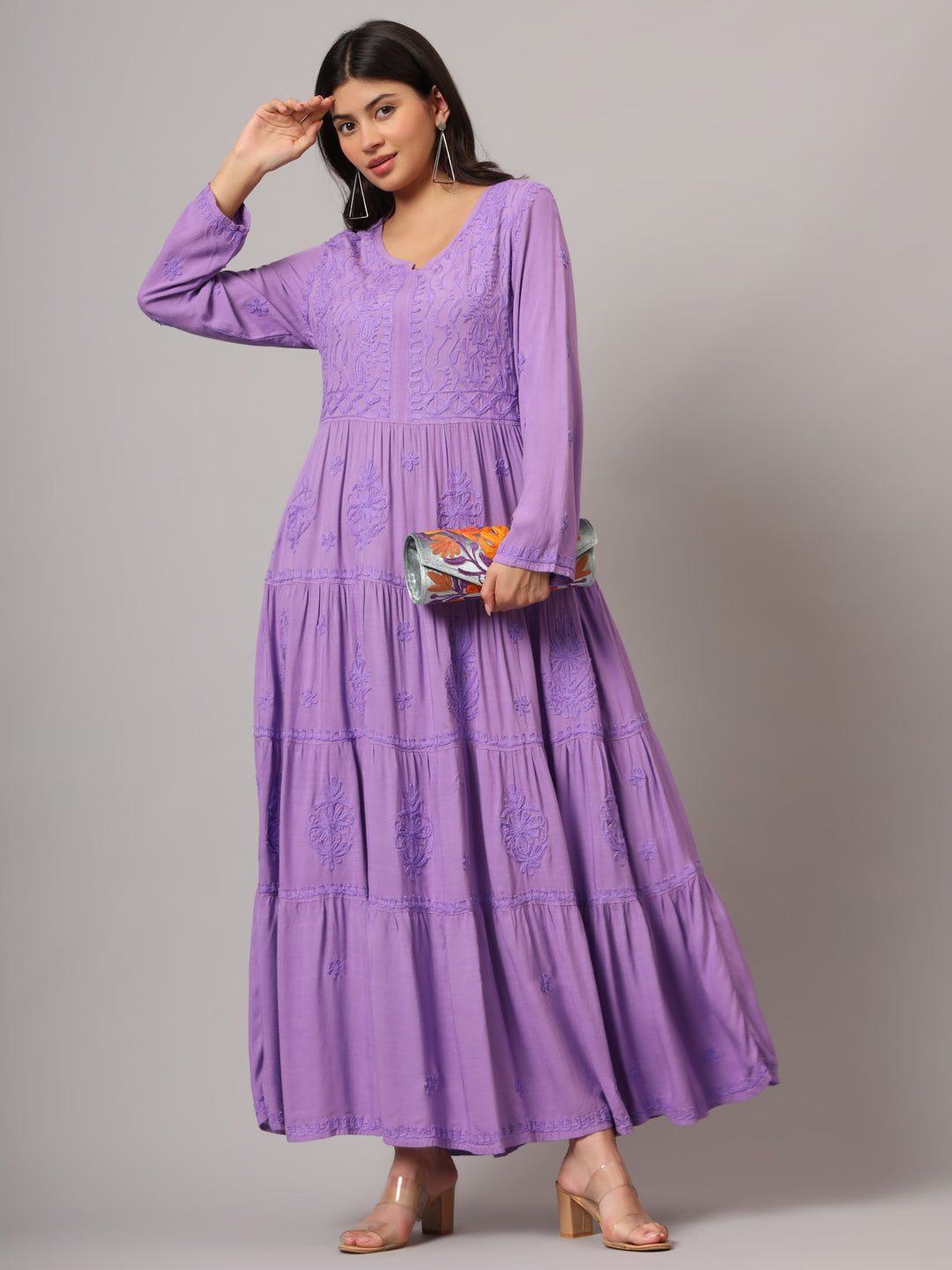 Hand Embroidered Lucknowi Chikankari  Rayon Jalabiya-AL3935