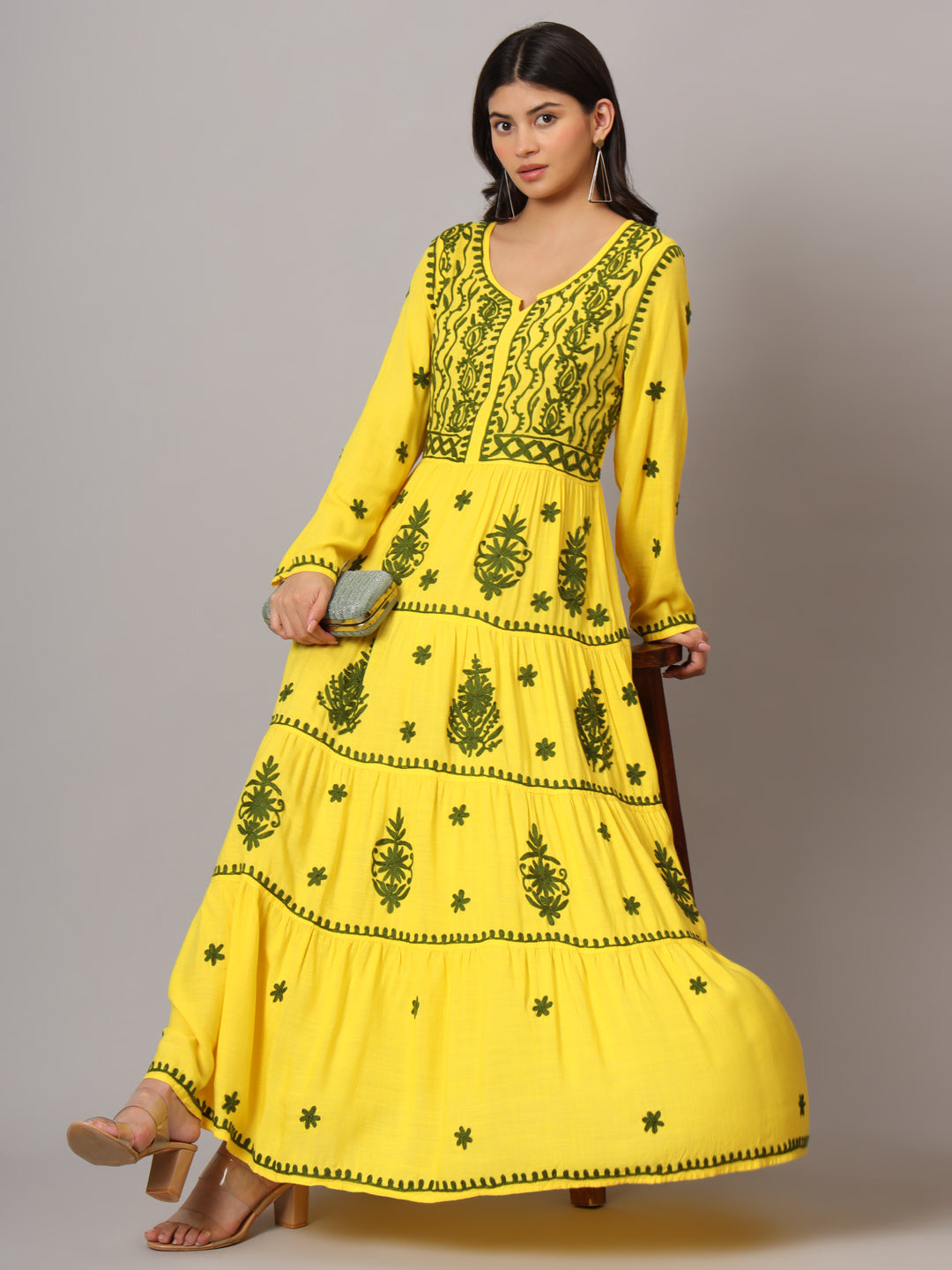 Hand Embroidered Lucknowi Chikankari  Rayon Jalabiya-AL3935