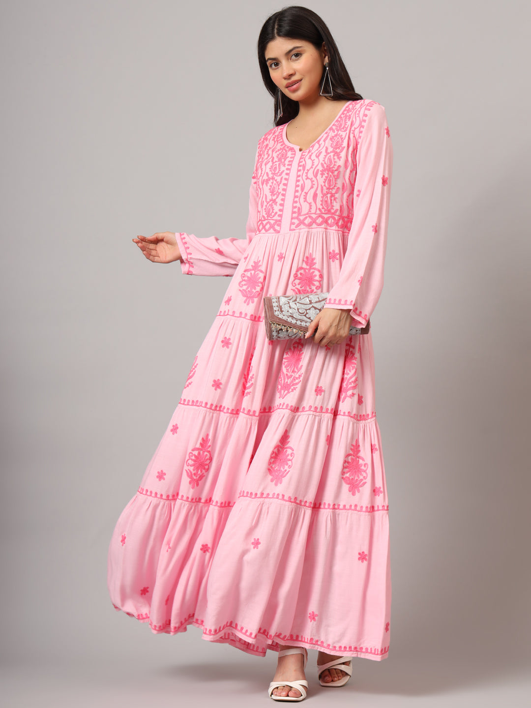Hand Embroidered Lucknowi Chikankari  Rayon Jalabiya-AL3935