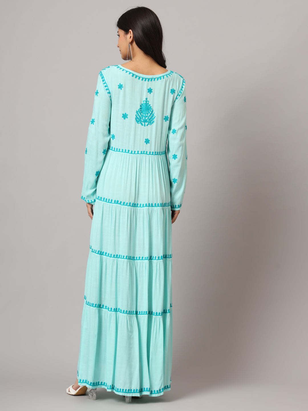 Hand Embroidered Lucknowi Chikankari  Rayon Jalabiya-AL3935 Seagreen