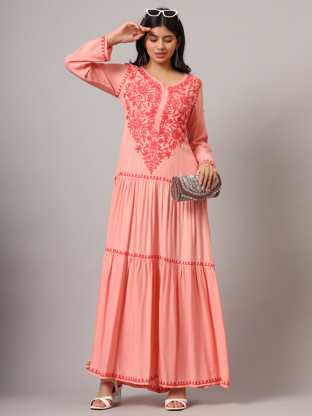 Hand Embroidered Lucknowi Chikankari  Cotton Jalabiya-AL3942