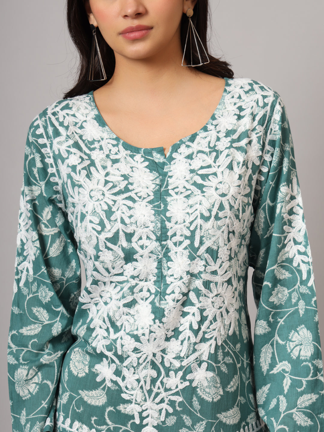 Hand Embroidered Lucknowi Chikankari  Printed Mulmul Cotton Jalabiya-AL3698