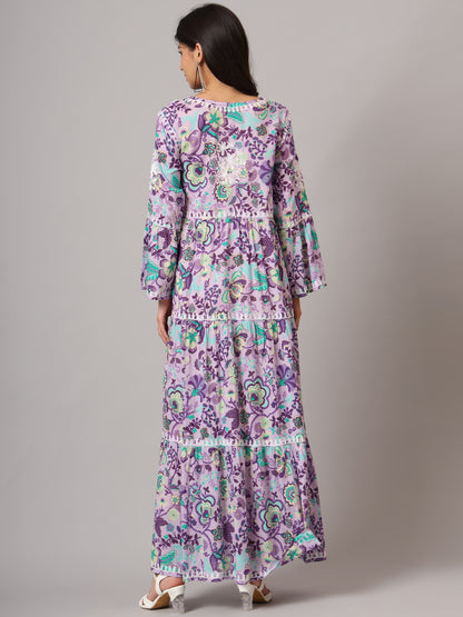 Hand Embroidered Chikankari A-Line Gathering Pattern Mulmul Cotton Jalabiya-AL3673