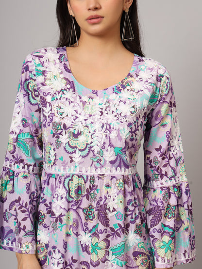 Hand Embroidered Chikankari A-Line Gathering Pattern Mulmul Cotton Jalabiya-AL3673