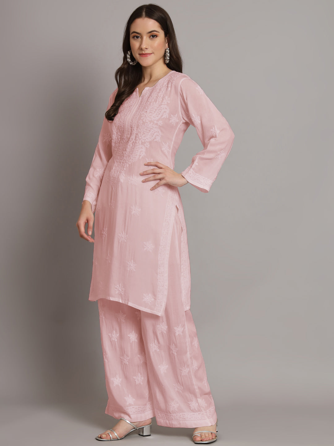 Hand Embroidered Chikankari Modal Kurta with Palazzo- AL3662KS