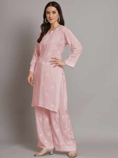 Hand Embroidered Chikankari Modal Kurta with Palazzo- AL3662KS