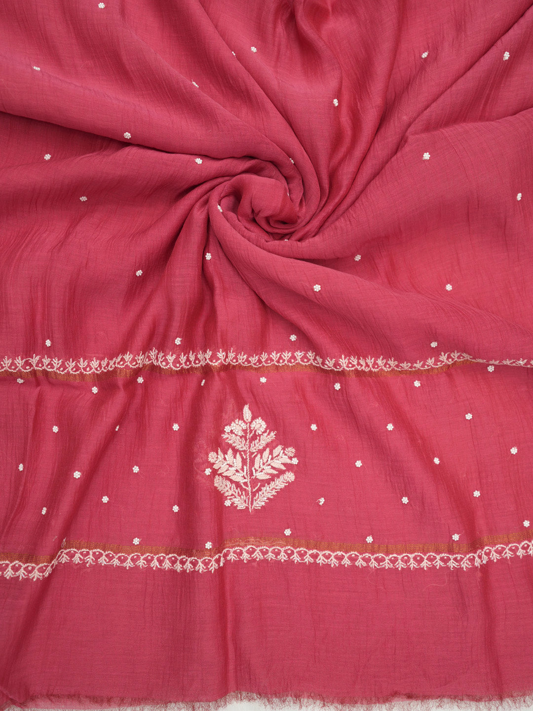 Women Hand Embroidered Premium Chikankari Mul Chanderi Unstitched Kurta Dupatta Bottom Set-ALSCA85201FS Magenta