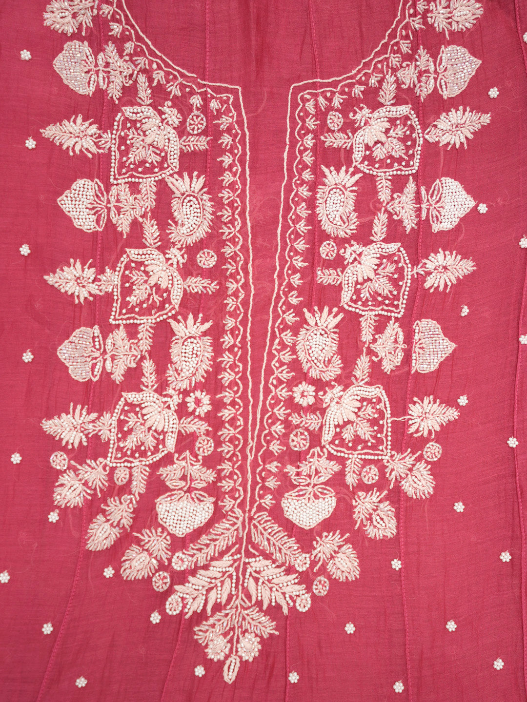 Women Hand Embroidered Premium Chikankari Mul Chanderi Unstitched Kurta Dupatta Bottom Set-ALSCA85201FS Magenta