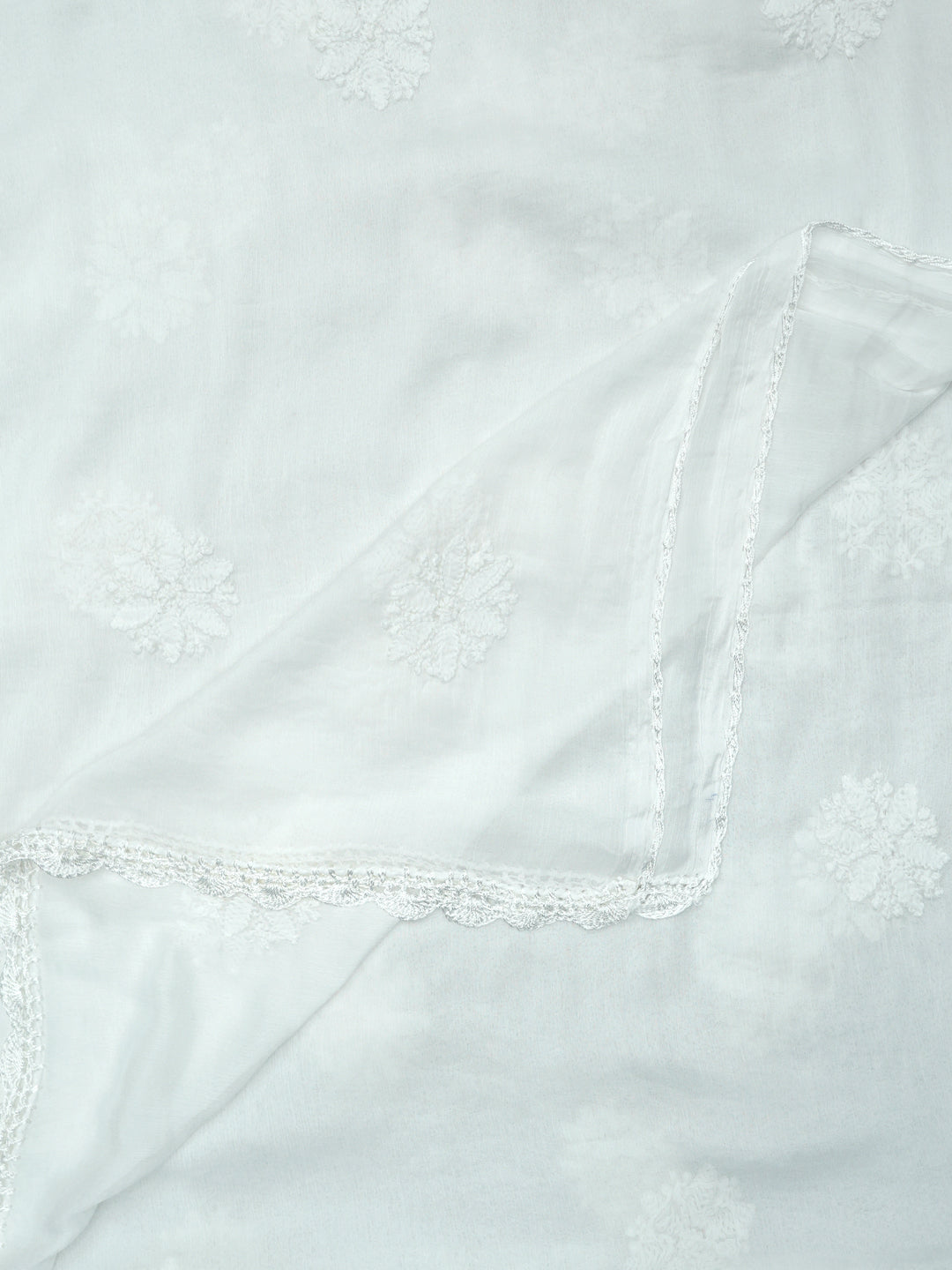 Women Hand Embroidered Chiffon Chikankari Dupatta-AL4091