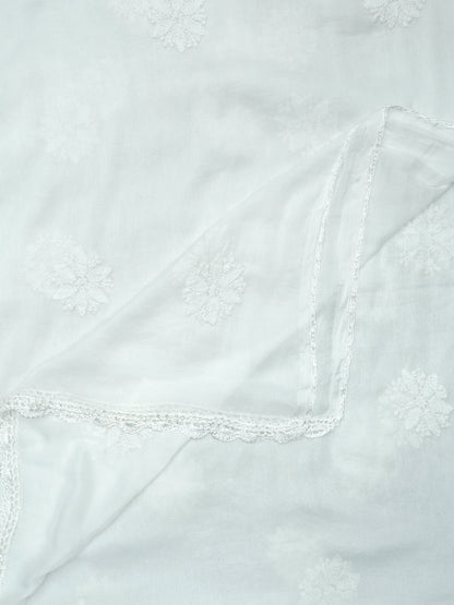 Women Hand Embroidered Chiffon Chikankari Dupatta-AL4091