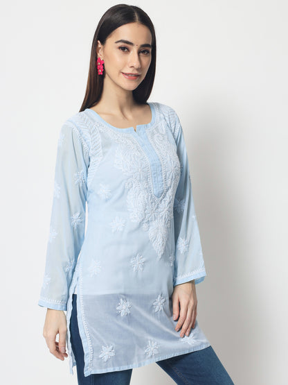 Hand Embroidered Chikankari Cotton Straight Kurti-AL3595