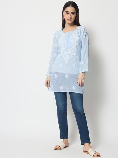Hand Embroidered Chikankari Cotton Straight Kurti-AL3595