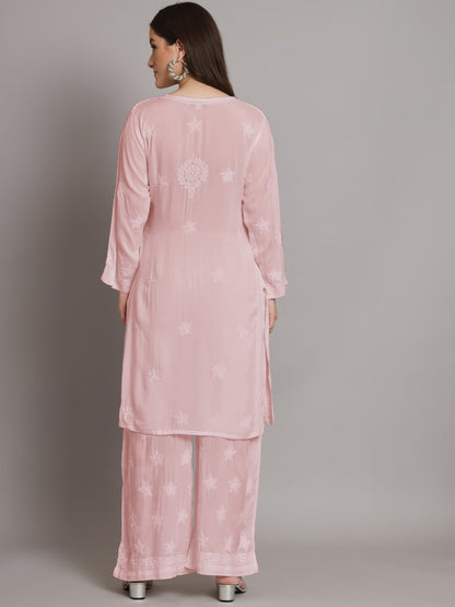 Hand Embroidered Chikankari Modal Kurta with Palazzo- AL3662KS