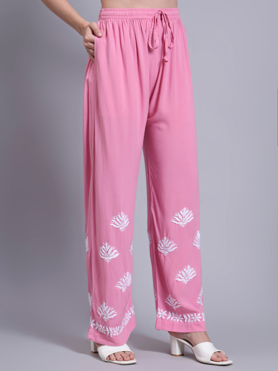 Women Hand Embroidered Chikankari Rayon Kurta Set-AL4084KS Pink