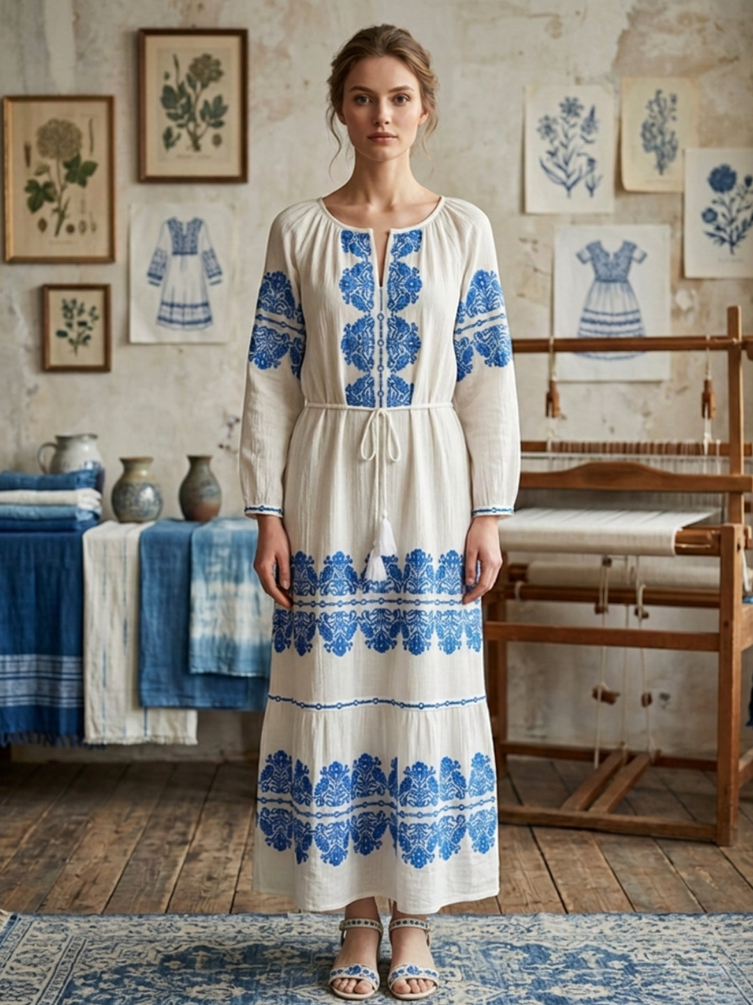 Women Embroidered  Crepe Cotton Dress -AL3736