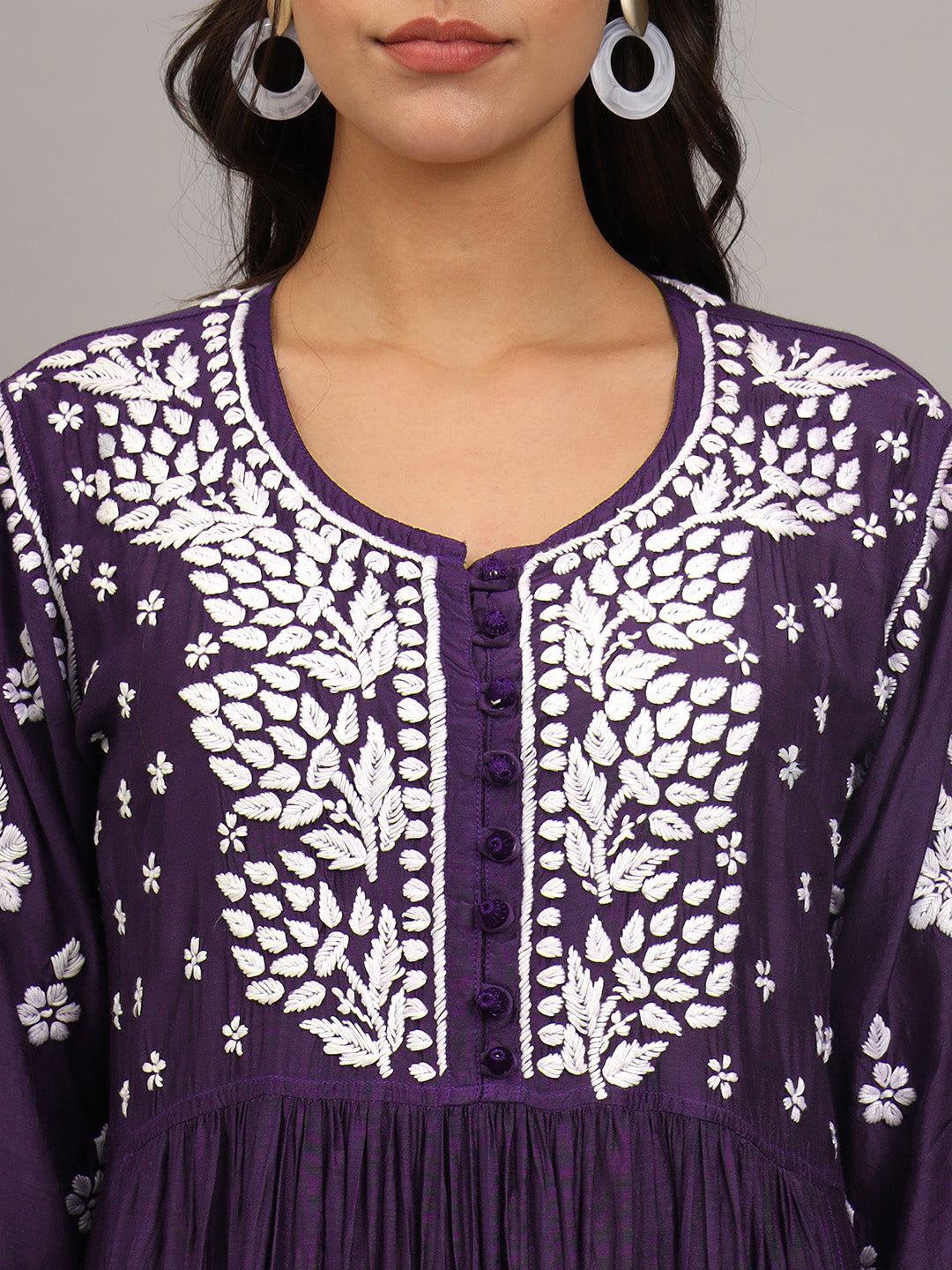 Hand Embroidered Chikankari Muslin Jalabiya-AL4017