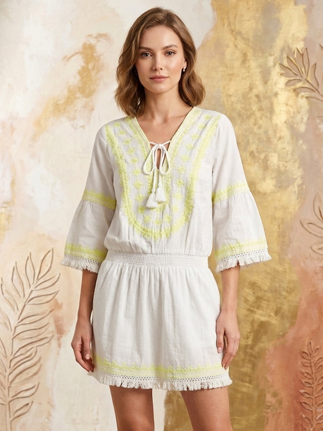 Women Embroidered  Cotton Rayon Midi Dress -AL3719