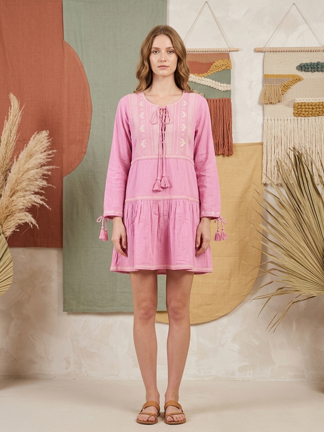 Women Embroidered  Crepe Cotton Midi Dress -AL3715