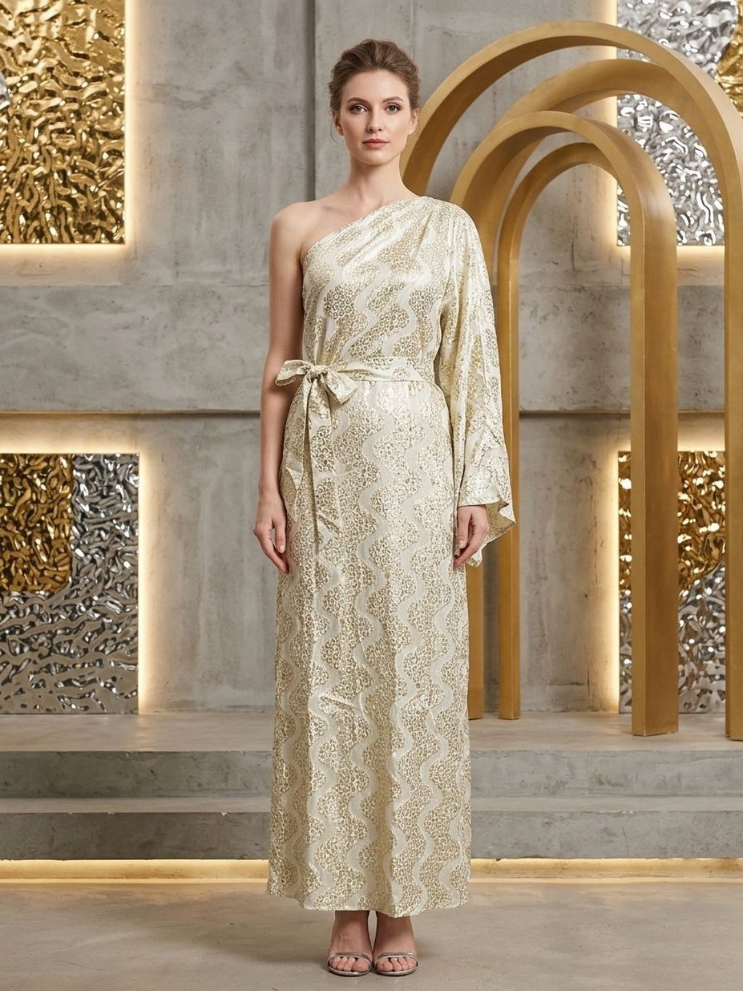 Women   Crepe One Off Shoulder Dress -AL3765