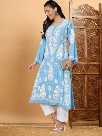 Hand Embroidered Chikankari Modal Straight Kurta-AL3682