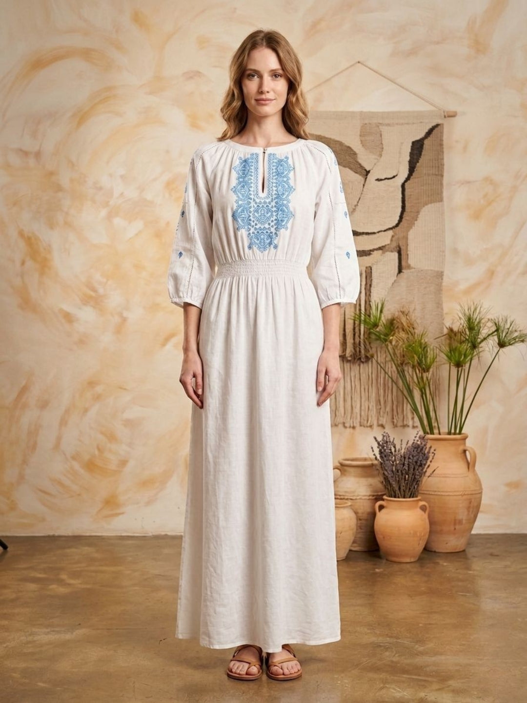 Women Embroidered  Rayon Full Length Dress -AL3727