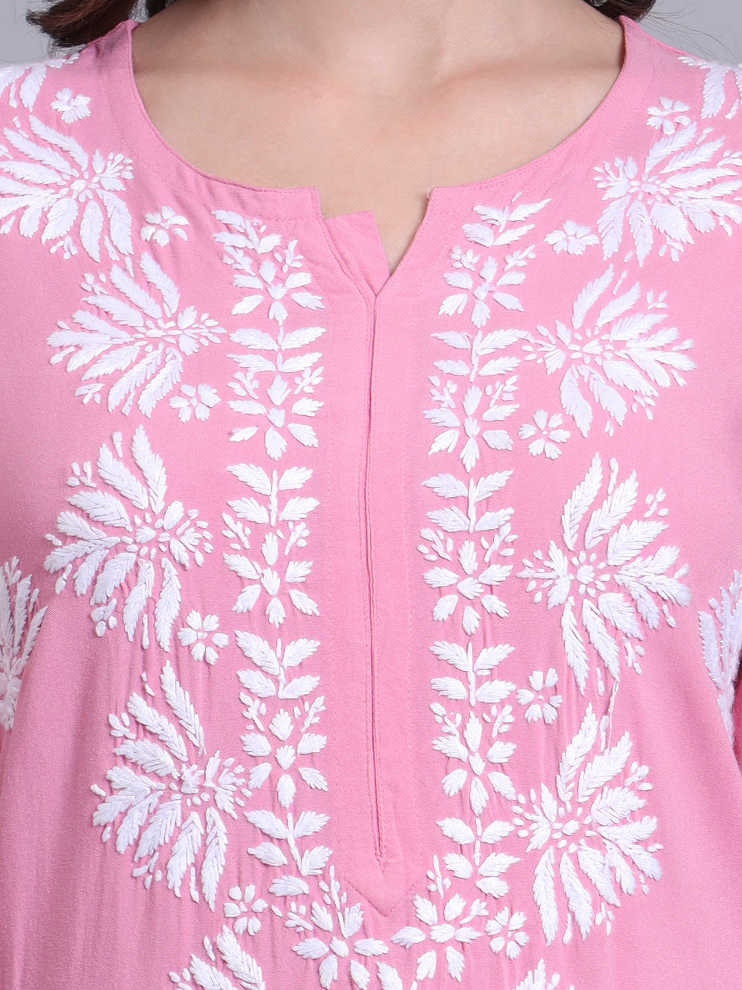 Women Hand Embroidered Chikankari Rayon Kurta Set-AL4084KS Pink