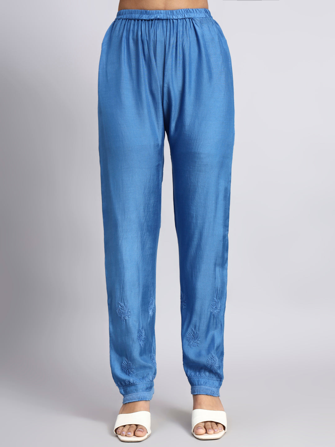 Women Hand Embroidered Chikankari Muslin Kurta Set-AL4101KS Blue