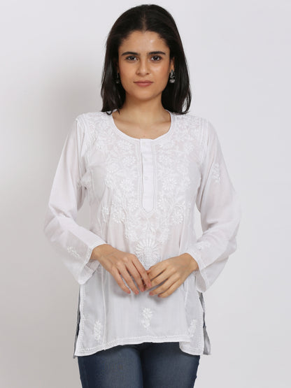 Women Hand Embroidered Chikankari Cotton Kurti-ALSTV115