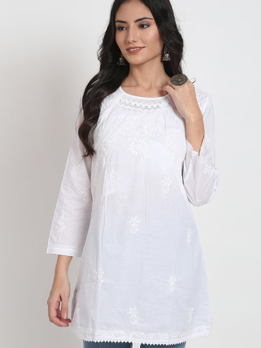 Hand Embroidered Chikankari Cotton A-Line Sustainable Tunics-AL920