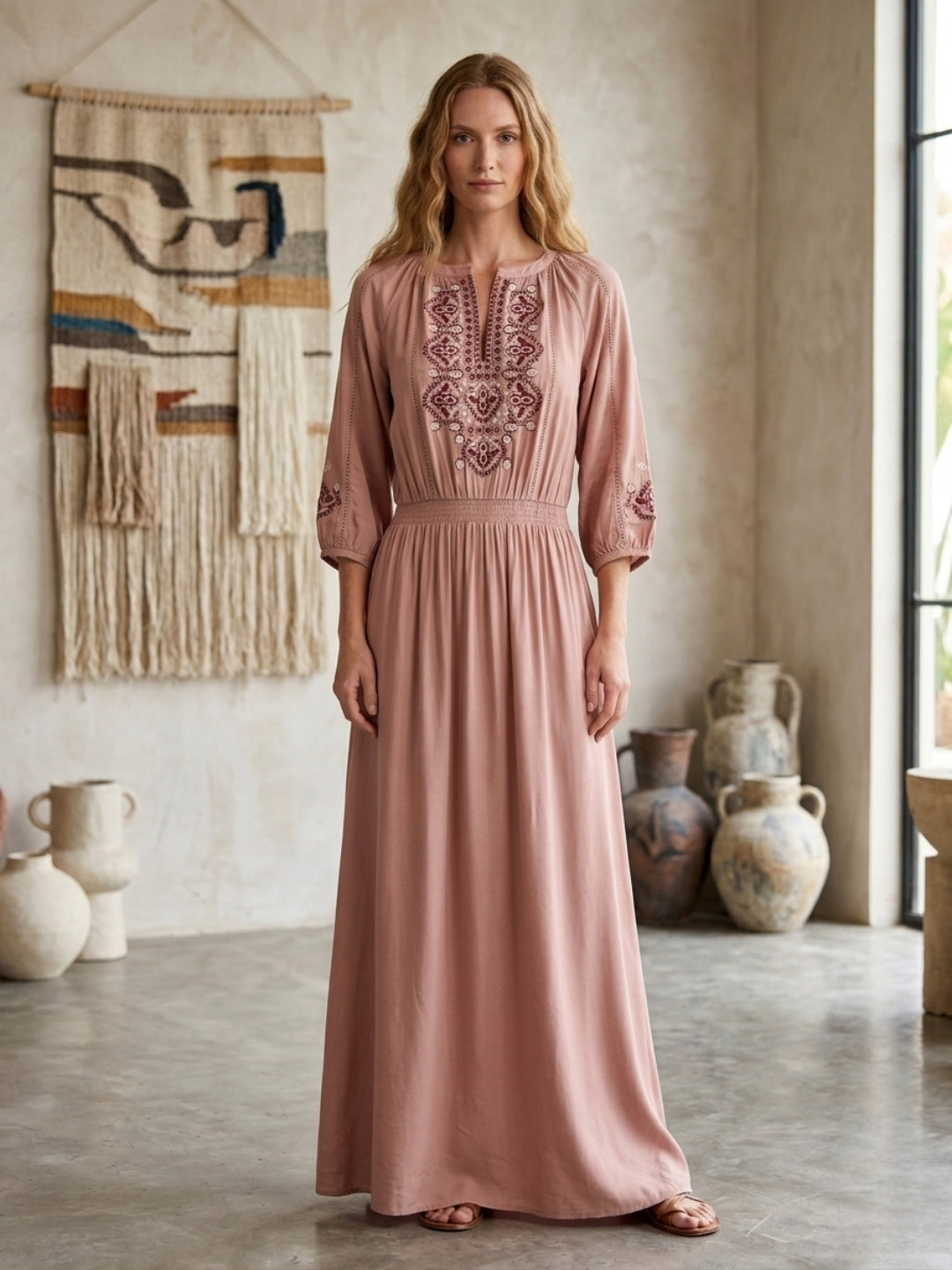 Women Embroidered  Rayon Full Length Dress -AL3727