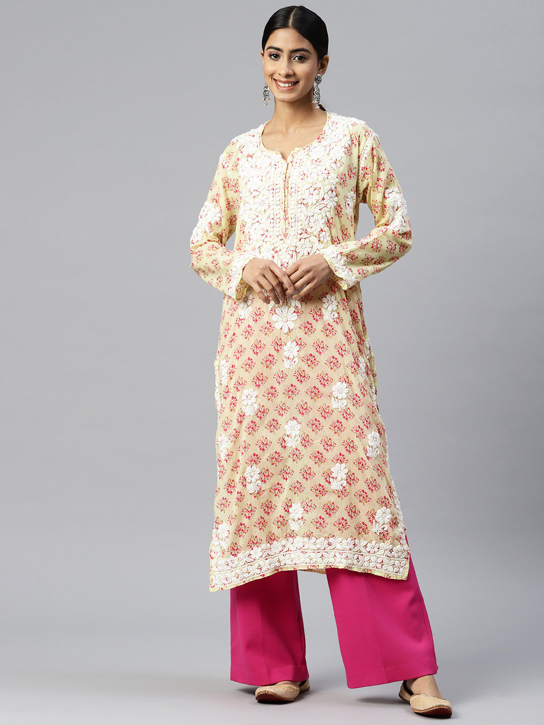 Women Hand Embroidered Chikankari Cotton Kurta-AL3649