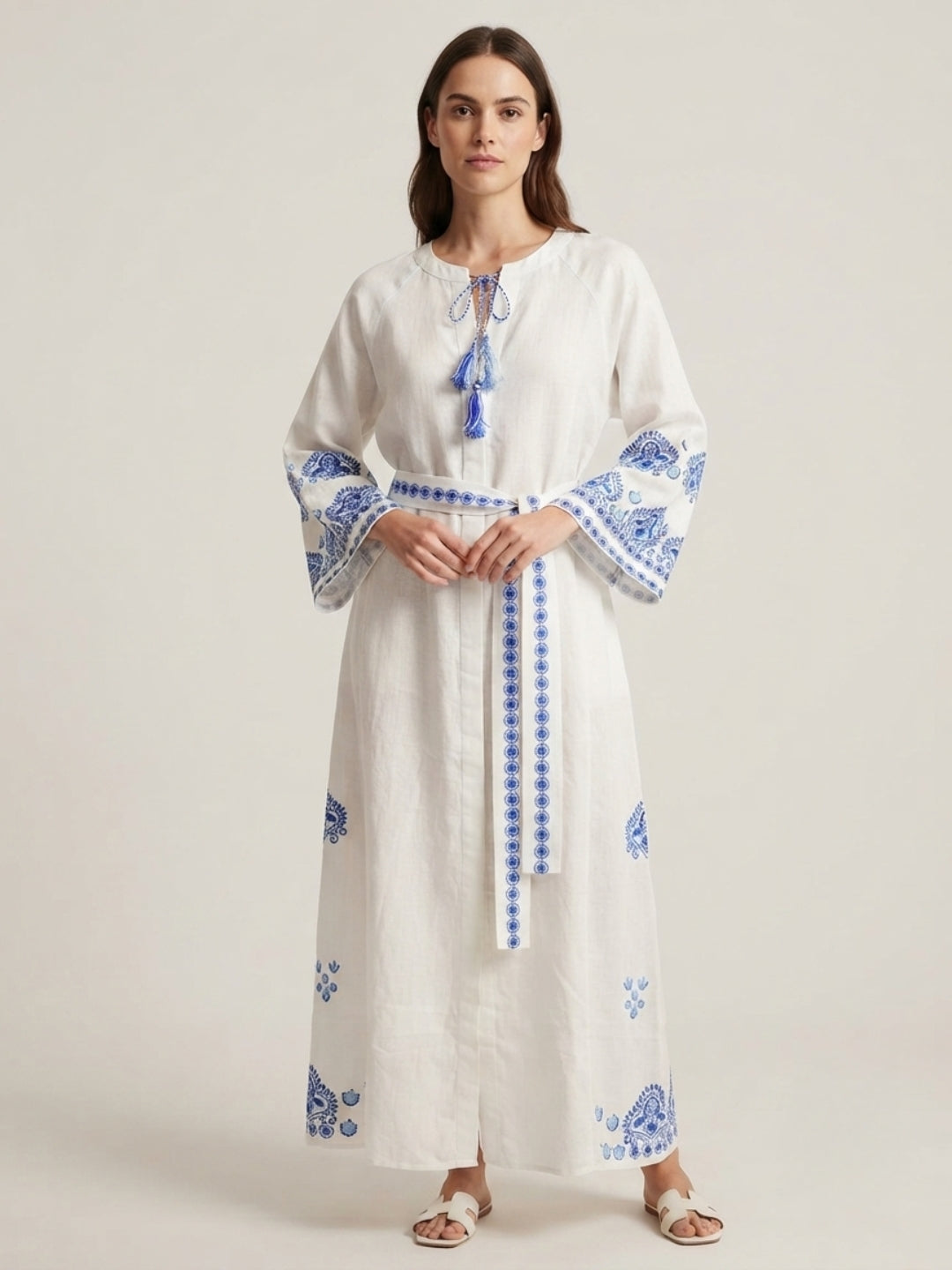 Women Embroidered With Belt Cotton Overcoat -AL3732