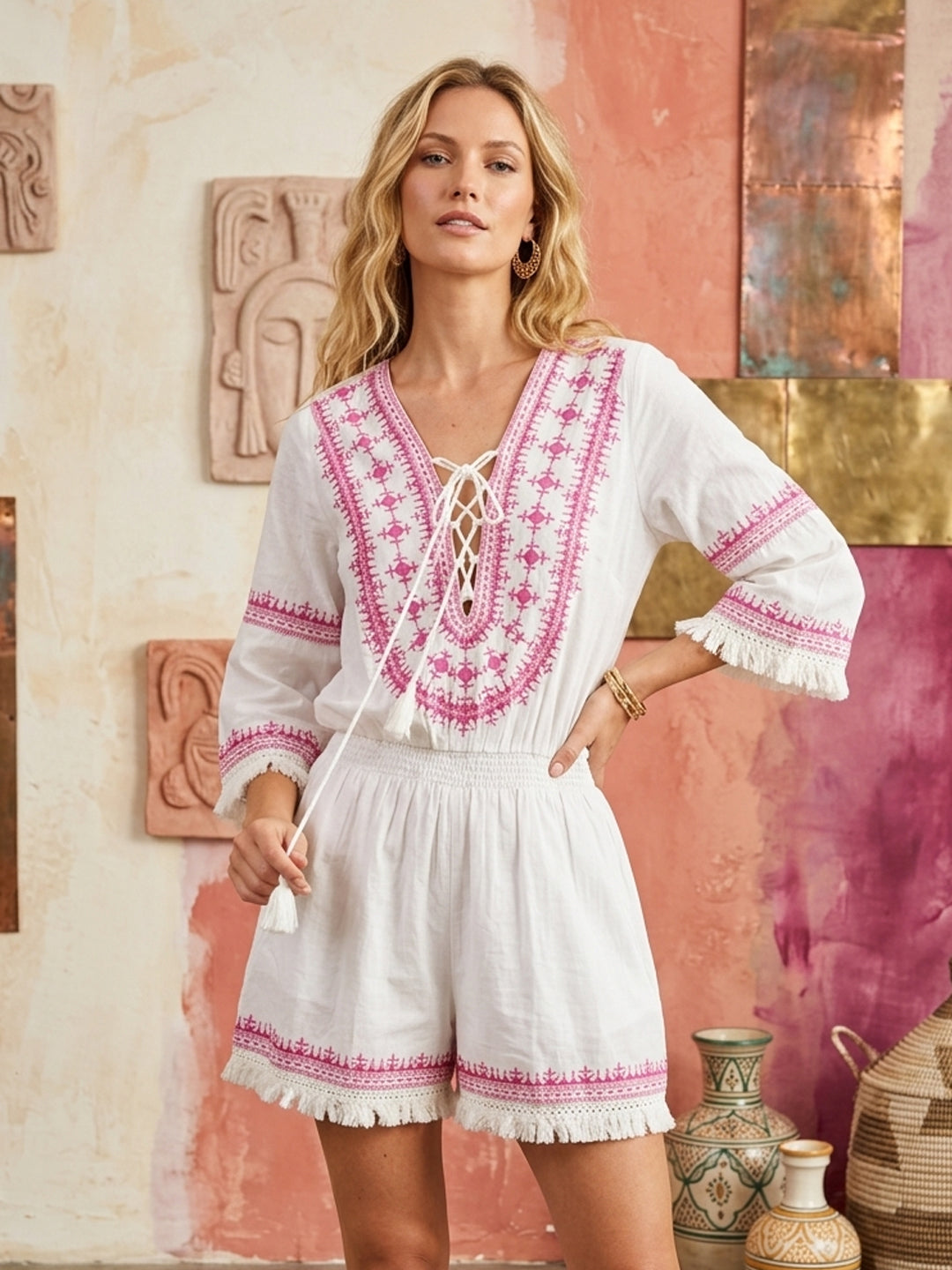 Women Embroidered  Cotton Rayon Midi Dress -AL3719