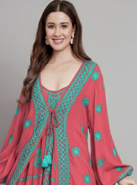 Hand Embroidered Chikankari Modal Kaftan-AL3605C