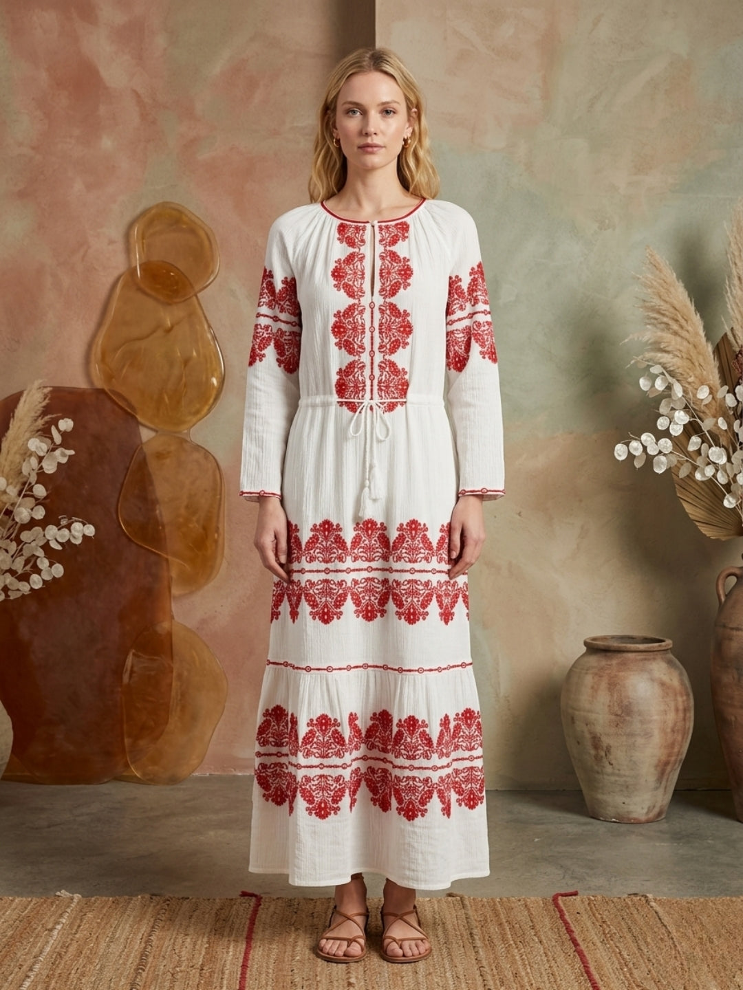 Women Embroidered  Crepe Cotton Dress -AL3736