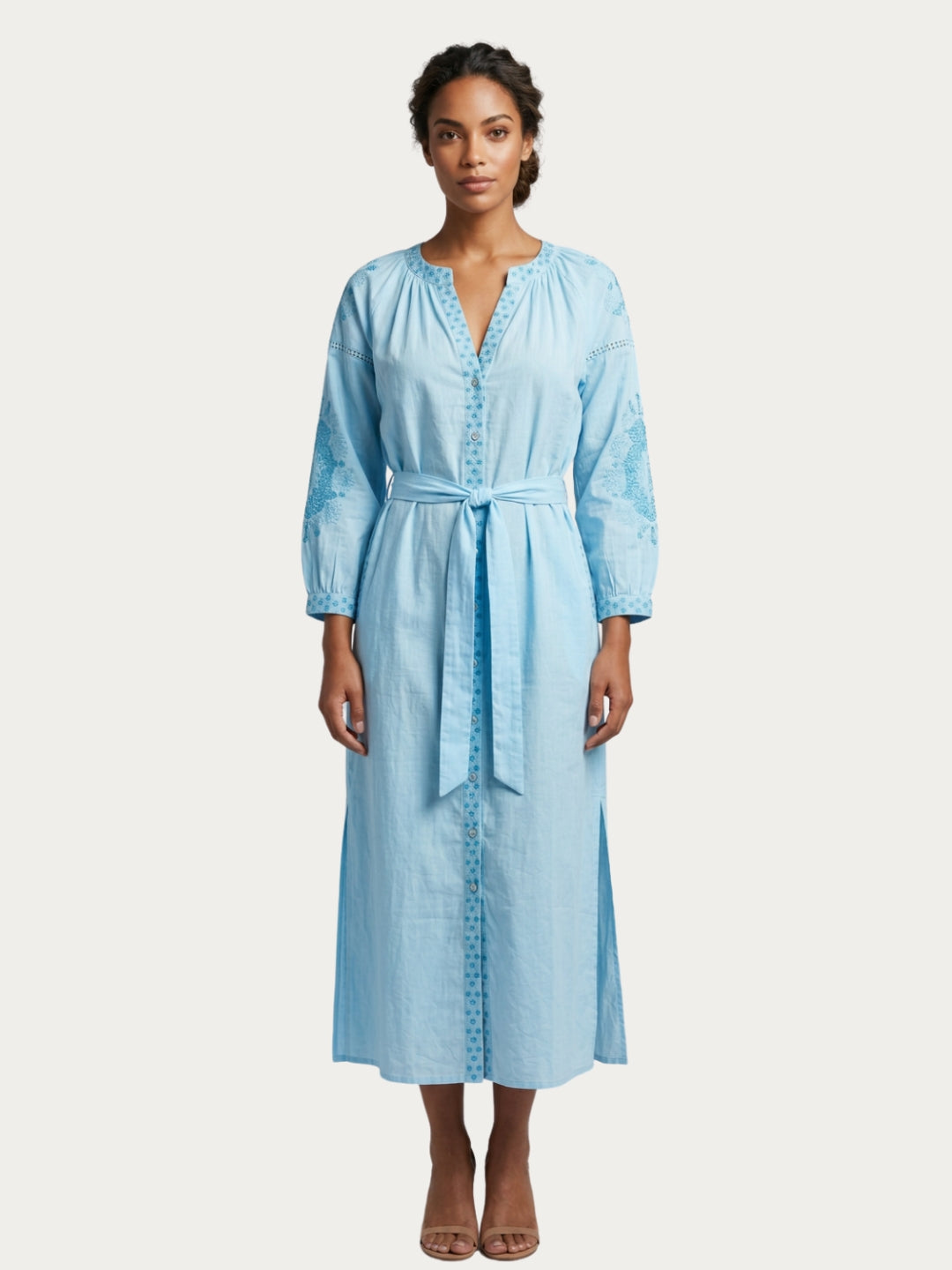 Women Embroidered With Belt Cotton Rayon Dress -AL3722