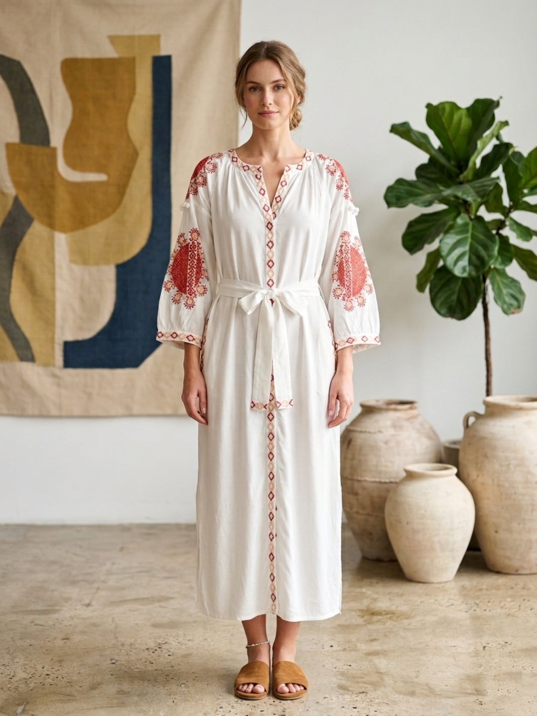 Women Embroidered With Pocket Modal Dress -AL3728