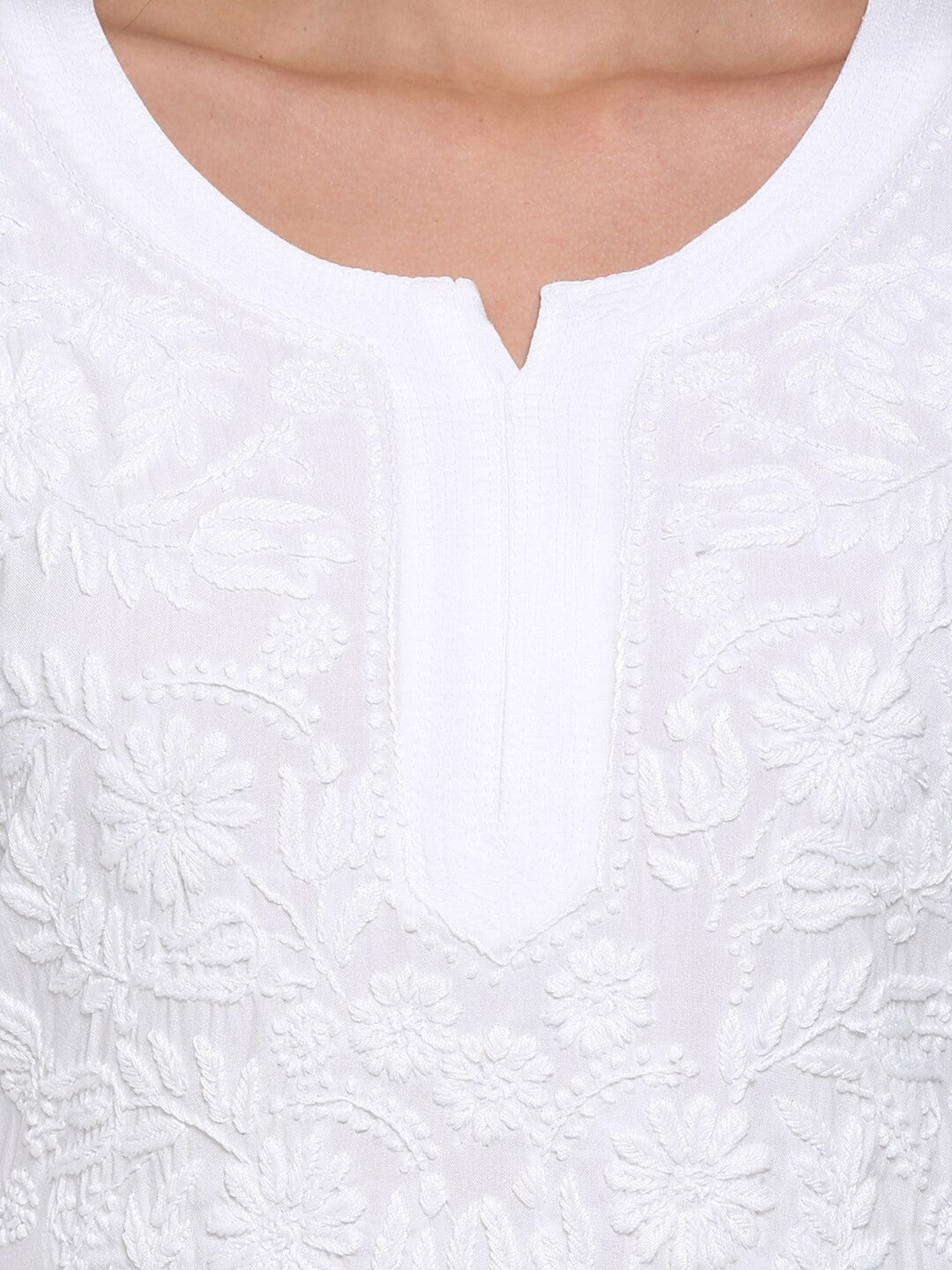 Hand Embroidered Chikankari Rayon Straight Kurta-AL3451 White