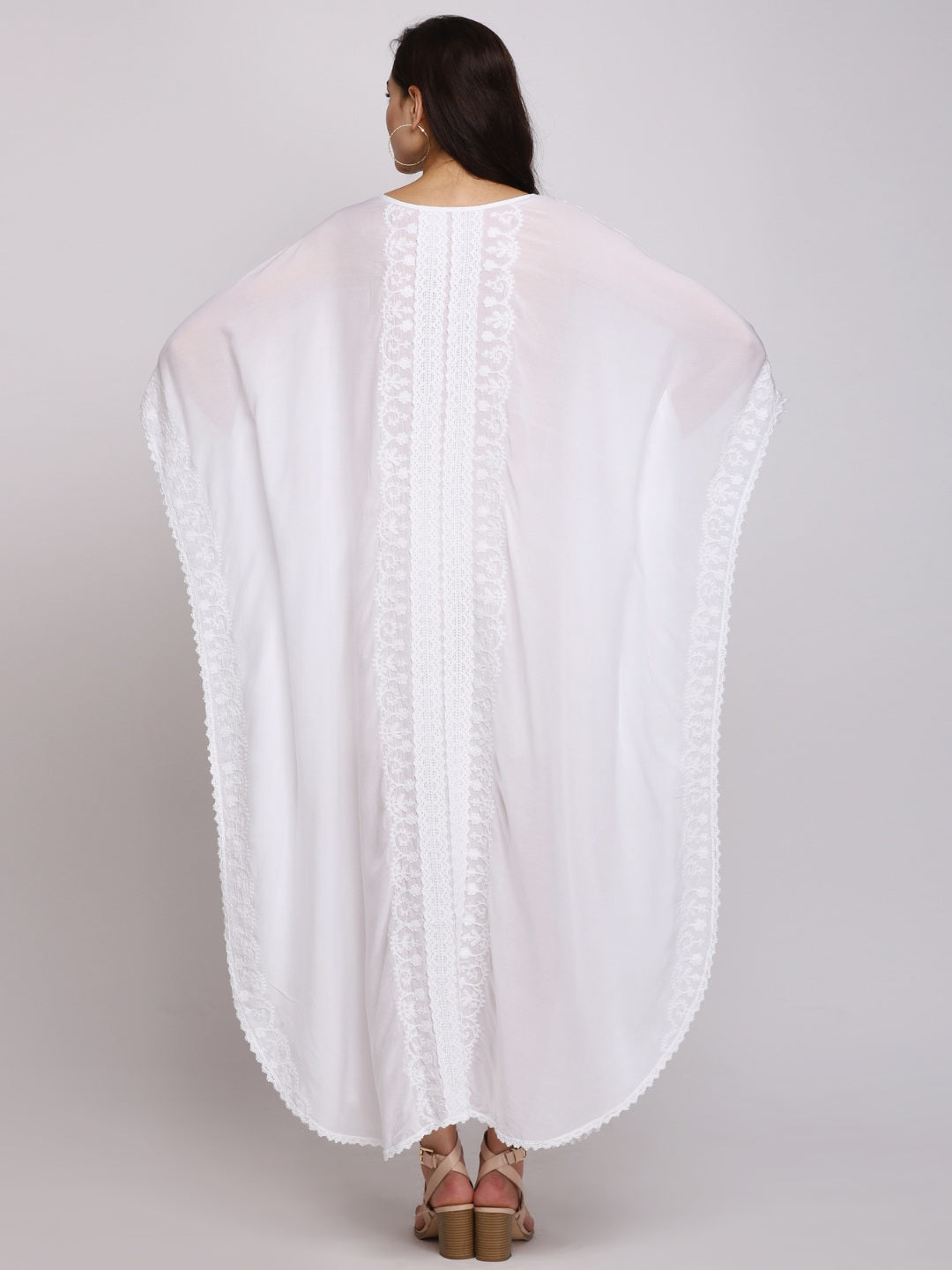 Hand Embroidered Chikankari Cotton Kaftan-AL2556