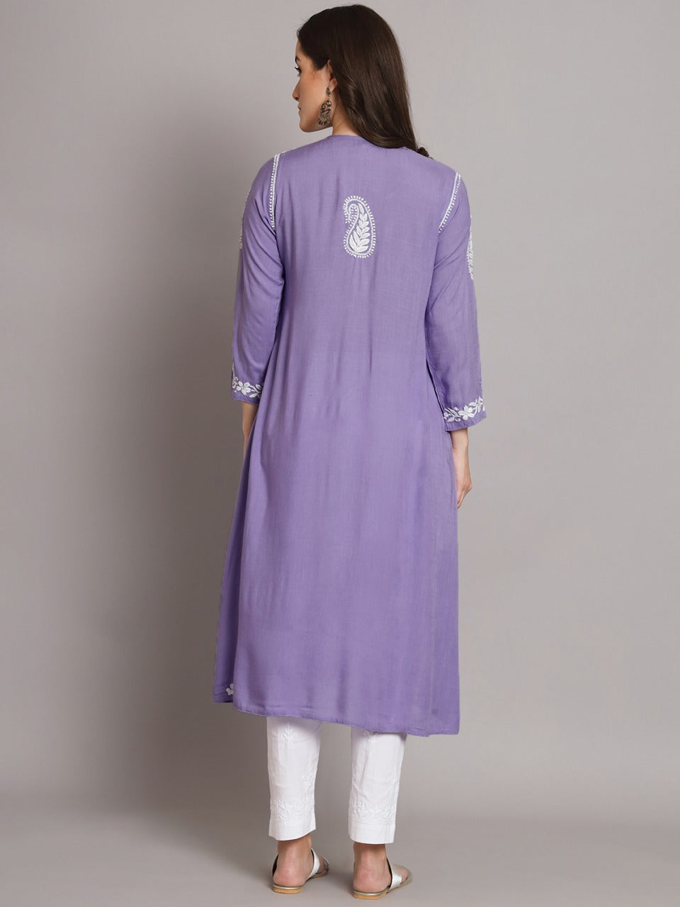 Women Hand Embroidered Chikankari Rayon Kurta-AL3549 Mauve