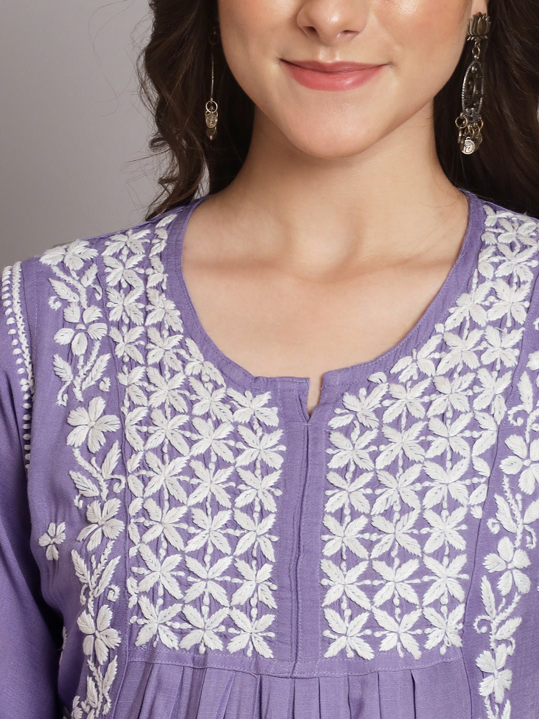 Women Hand Embroidered Chikankari Rayon Kurta-AL3549 Mauve