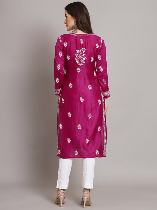 Women Floral Embroidered Chikankari Cotton kurta-AL3670 Magenta