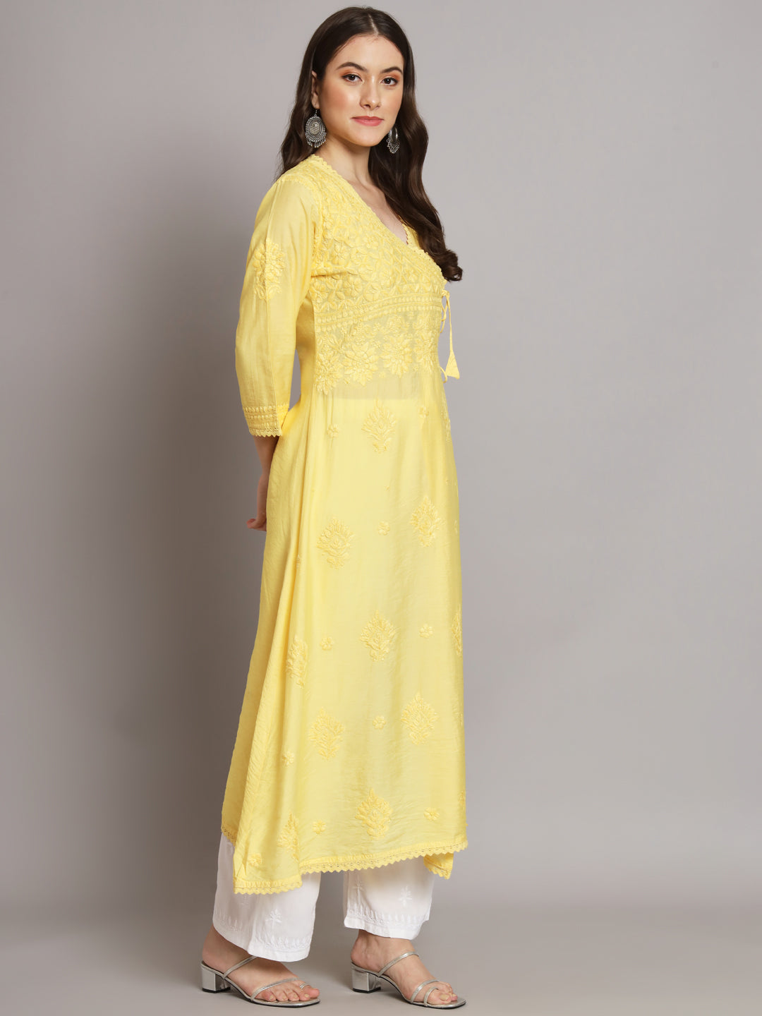 نسائي شيكانكاري مطرز يدويًا Chanderi Angrakha kurta-AL3667