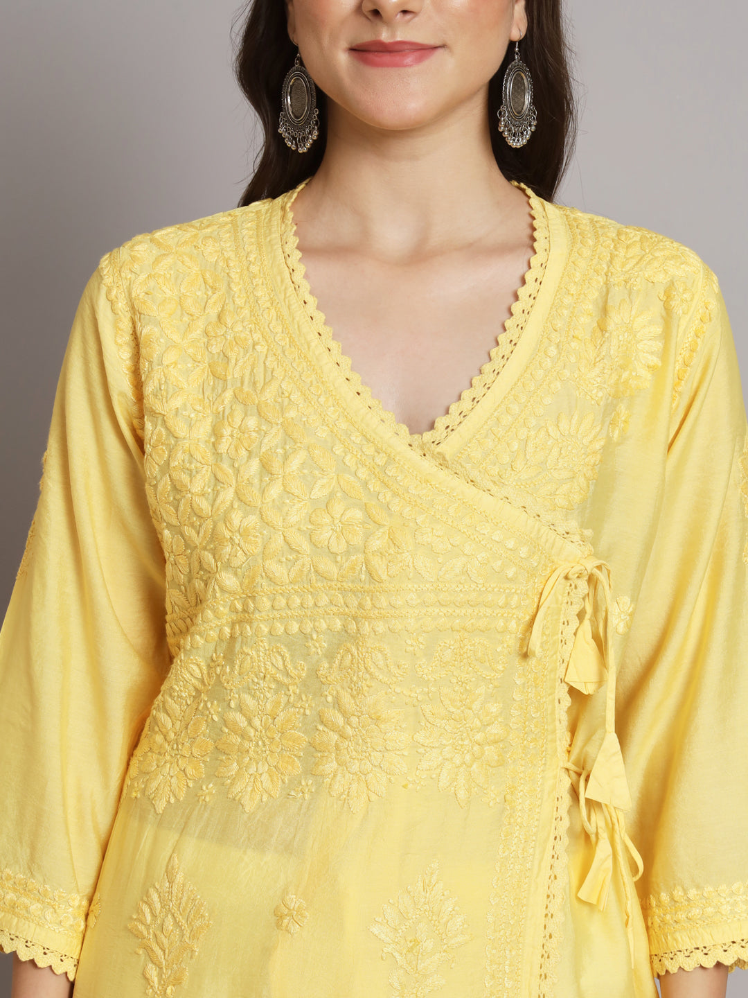 نسائي شيكانكاري مطرز يدويًا Chanderi Angrakha kurta-AL3667