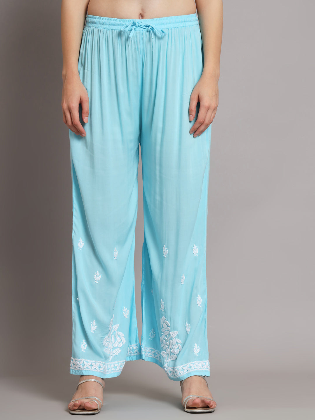 Hand Embroidered Chikan Modal Straight Kurta Palazzos AL3668KS Turquoise