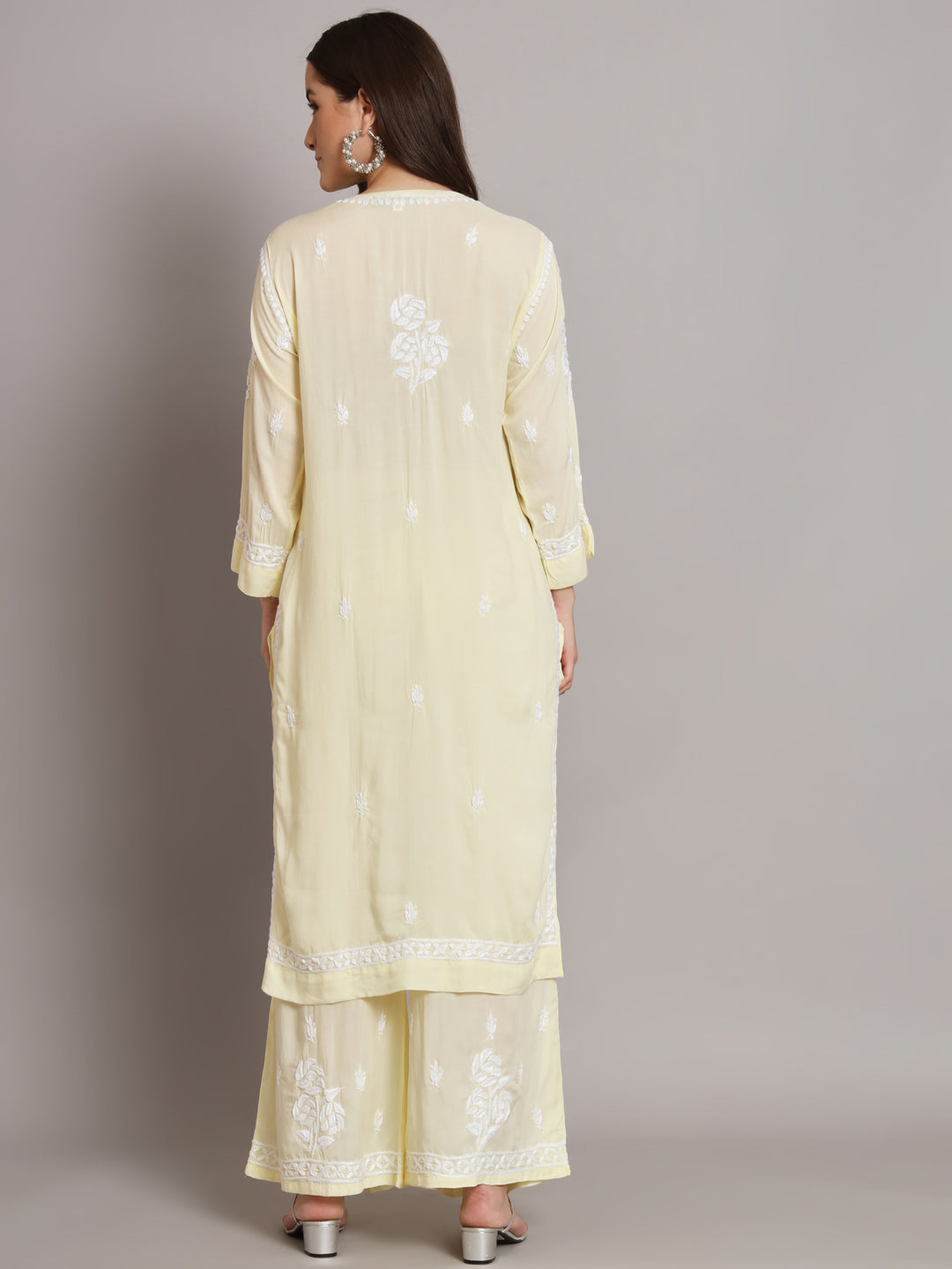 Hand Embroidered Chikan Modal Straight Kurta Palazzos AL3668KS