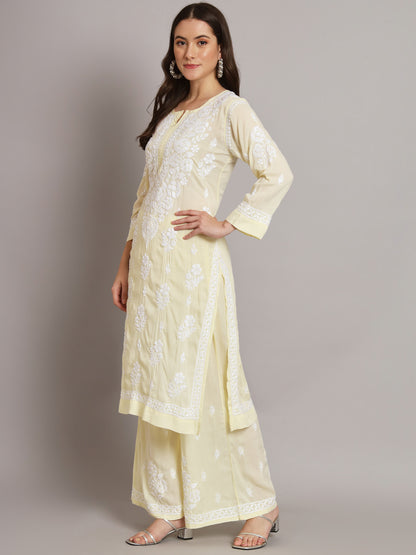 Hand Embroidered Chikan Modal Straight Kurta Palazzos AL3668KS