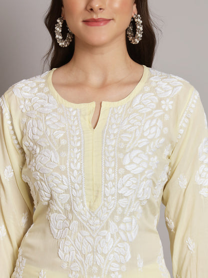 Hand Embroidered Chikan Modal Straight Kurta Palazzos AL3668KS